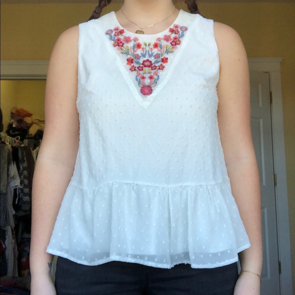 White Babydoll Top with Embroidery Detail